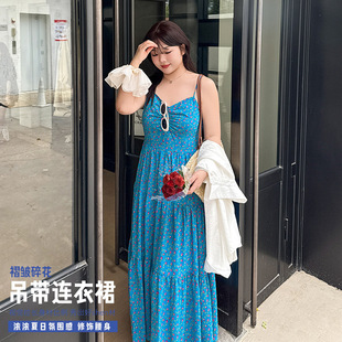 Zi Yuan 2025 New Plus-Size Women's Summer Dress for Chubby Girls 100kg with a Sense of Design Floral Spaghetti Strap Dress 8821