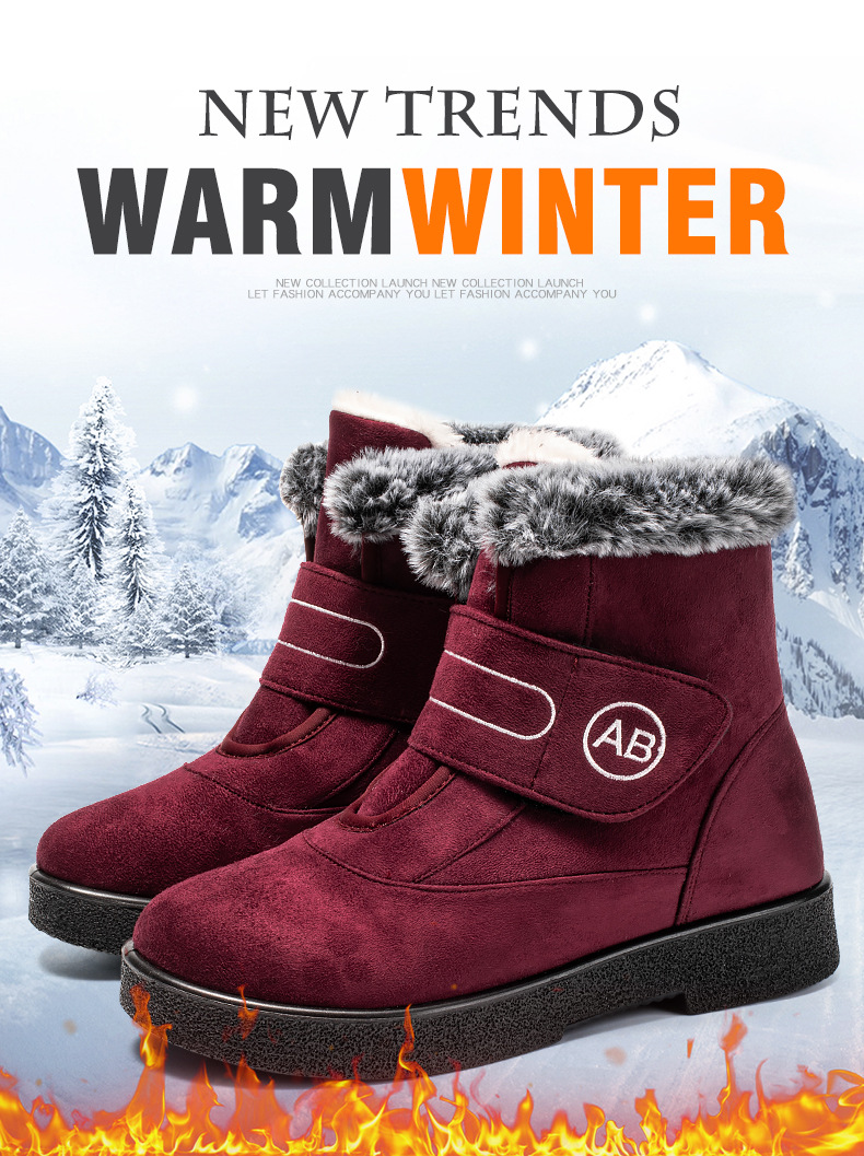 Snow boots slip-on Velcro casual short boots Warm cotton shoes large size and thick_voghion.com