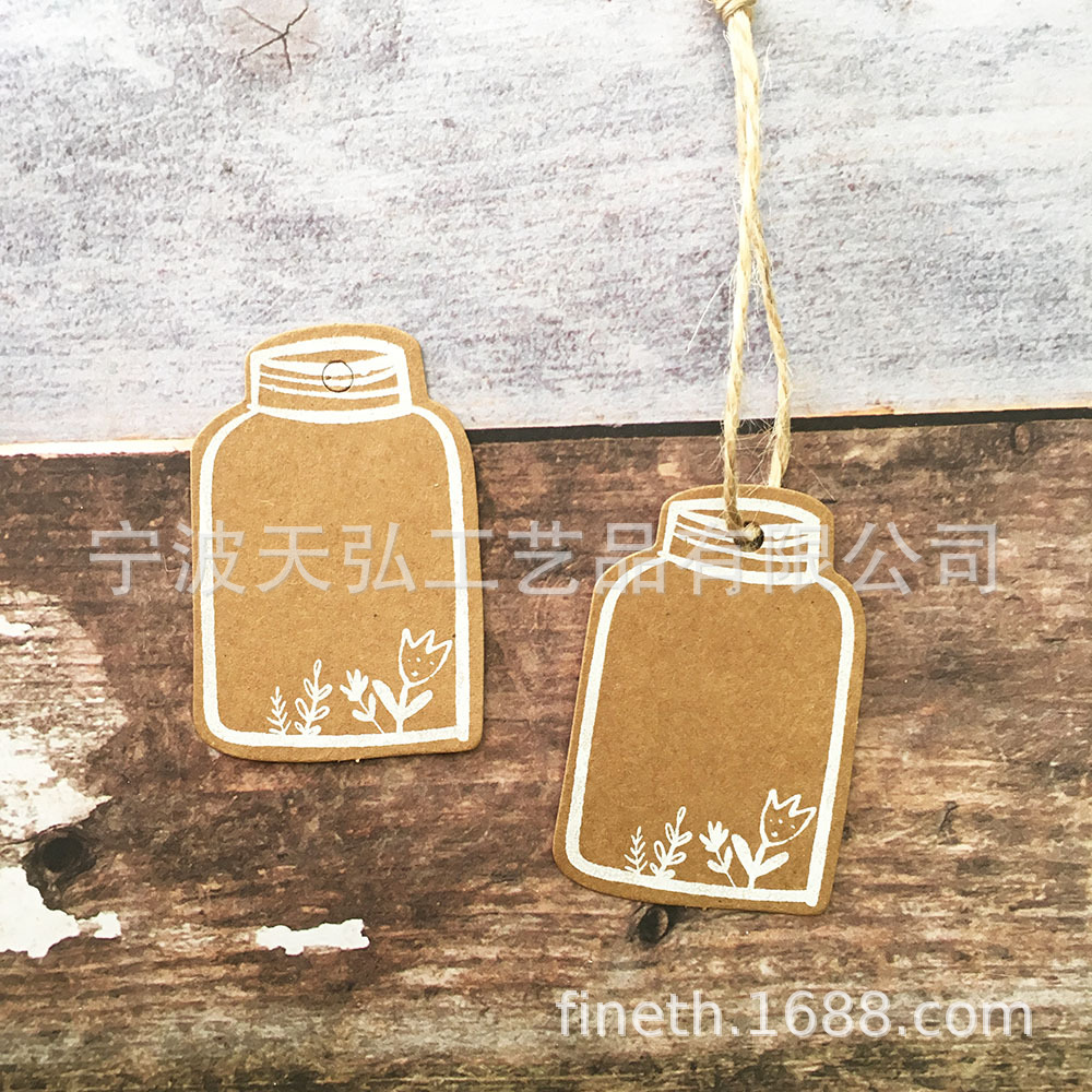 派对欧式白色印花许愿瓶边款牛皮纸吊牌可书写卡片标签