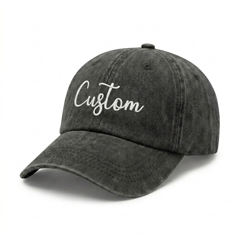 American retro outdoor large-head-size letter-embroidered curved-brim baseball cap, sun protection hat, makes the face look smaller, denim style