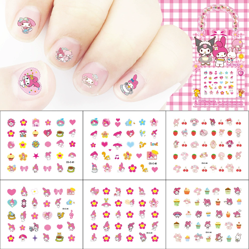 Трансграничные наклейки для ногтей Дети мультфильм Sanrio Мелотти Ногти Наклейки Набор 6 водонепроницаемых ногтей наклейки