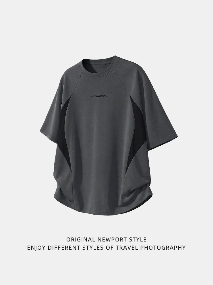 American-Style Trendy Brand Irregular Mesh Patchwork Short-Sleeve T-Shirt for Men, Summer Thin Breathable Loose Sports T-Shirt