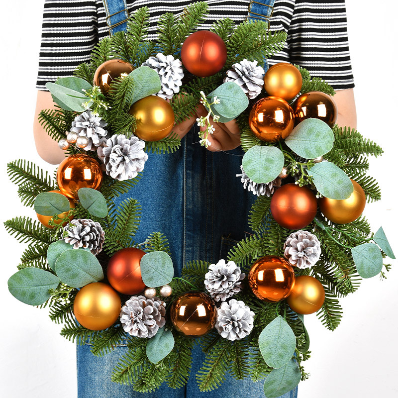 Decoraciones de Navidad guirlandas puertas colgadas pinos golden curry bolas de fruta roja red