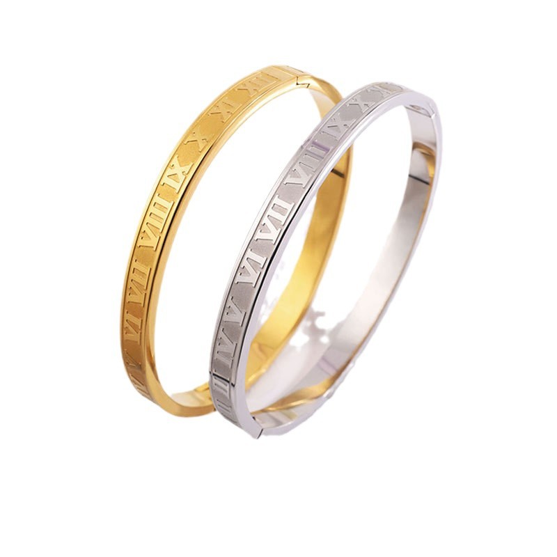 Pulsera de acero de titanio Pulsera de acero inoxidable romana digital griega Pulsera de moda de alta gama para niñas Pulsera retro que no se desvanece