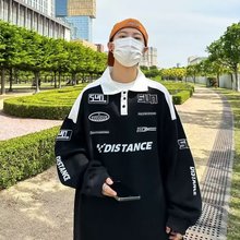美式复古卫衣男2025春秋新款潮牌polo衫翻领赛车服潮流长袖上衣男