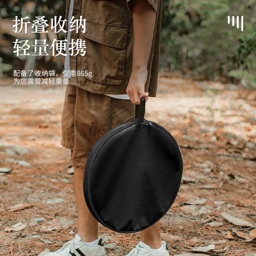 Outdoor aluminum alloy folding small round table portable liftable black table dining table camping ultra-light coffee table
