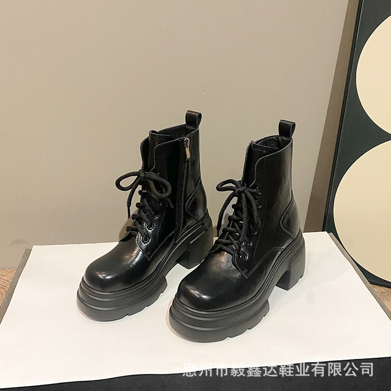 小个子内增高马丁靴女2025新款复古靴子机车靴细带单靴英伦风短靴|undefined