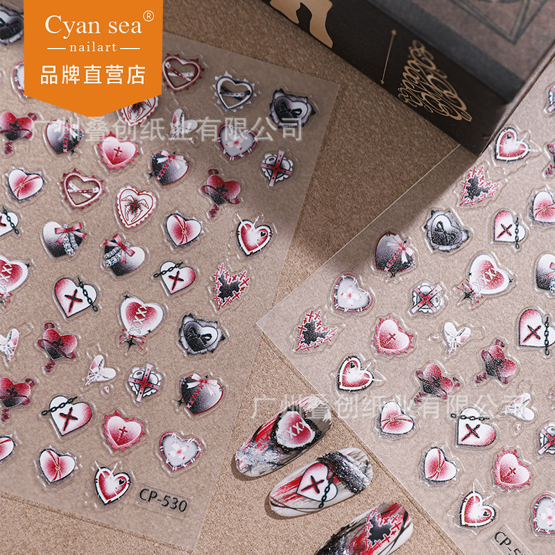 Cyansea Halloween Cartoon Heart Cross Pattern Nail Art Stickers DIY Simple and Elegant Glue Nail Stickers