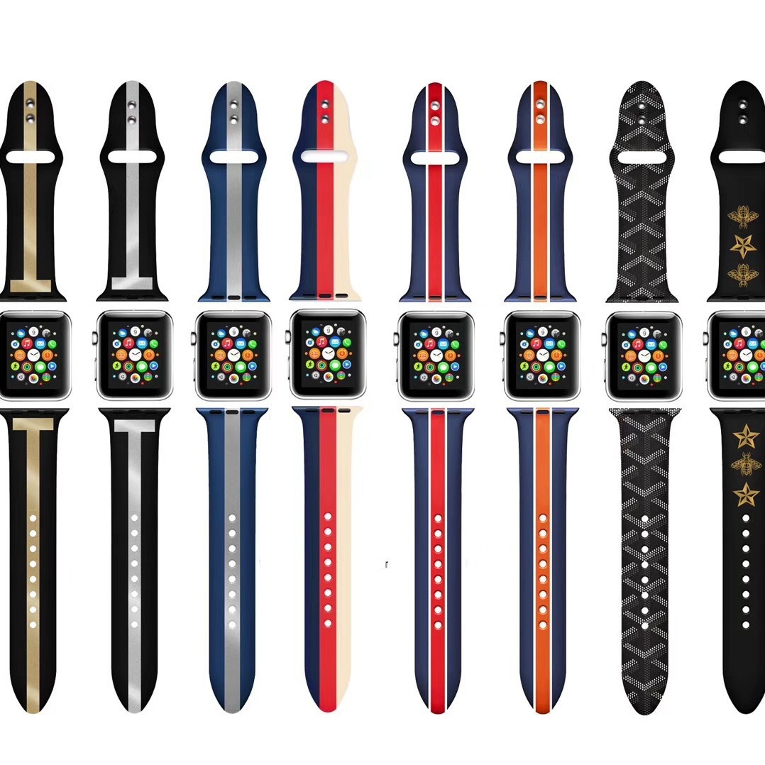 适用苹果手表apple watch彩印硅胶表带iwatch5/4印花硅胶条纹腕带