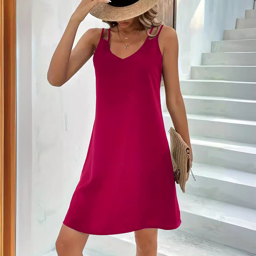 Summer European and American-style slimming, sleeveless V-neck slip dress