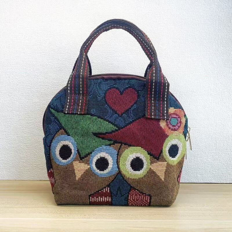 New Ethnic Style Canvas Bag for Middle-Aged Women Embroidered Jacquard for Commuting Mobile Phone Change Shell-Shaped Handbag