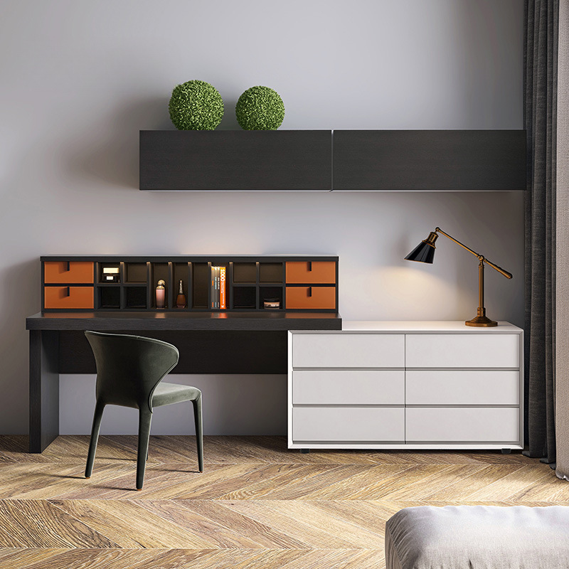 Painted Dressing Table and Cupboard Integrated Italian Minimalist Bedroom Solid Wood Modern Designer Model Room Retractable Desk