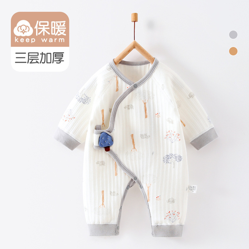 Baby Three-Layer Warm Jumpsuit Spring & Fall Newborn Male and Female Baby Bottoming Cotton Clothes Newborn Clothes Belly Protection Clothes Baby Three-Layer Warm Jumpsuit Spring & Fall Newborn Male and Female Baby Bottoming Cotton Clothes Newborn Clothes Belly Protection Clothes