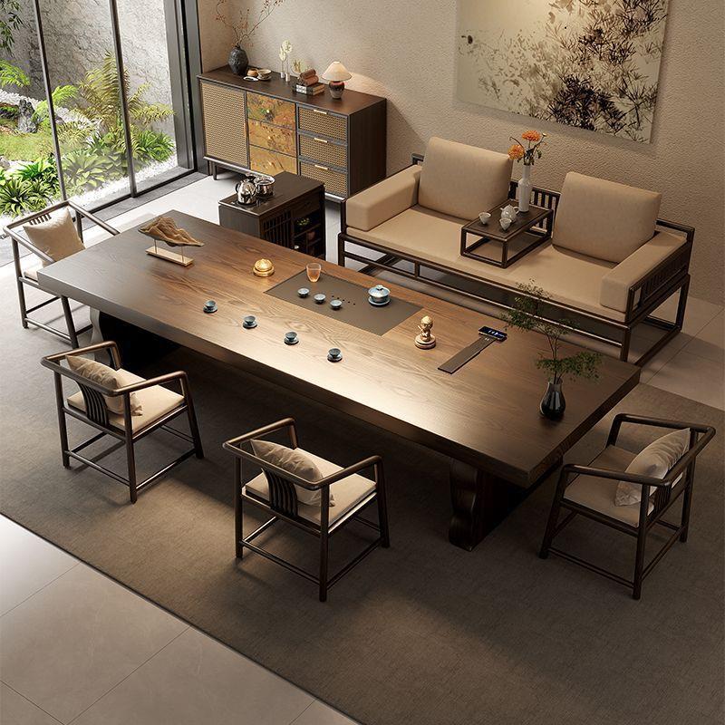 Office tea table with integrated desk, high-end tea brewing station, combined tea table and chairs, minimalist tea table, modern light luxury tea table with a high-end feel