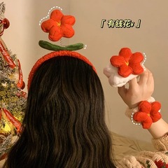 新年有錢花！可愛紅色毛絨花朵發箍女本命年發財洗臉發卡頭飾頭箍