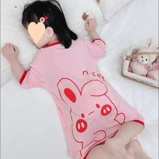 Ice Silk Nightgown Air-Conditioned Clothing Summer New Style Kicking Quilt Baby Girl Fashionable Pajamas Children Little Girl Home Clothes
