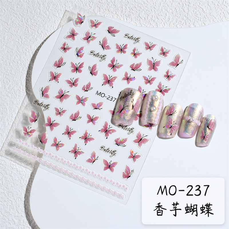 Pegatinas de uñas en relieve de mariposa de taro explosiva Pegatinas de uñas de mariposa azul puro 5D calcomanías de uñas tridimensionales