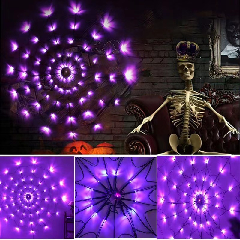 Lámpara de atmósfera LED araña web horror apoyos lámpara centro comercial interior y al aire libre control remoto lámpara Net Cámara Halloween Decoración