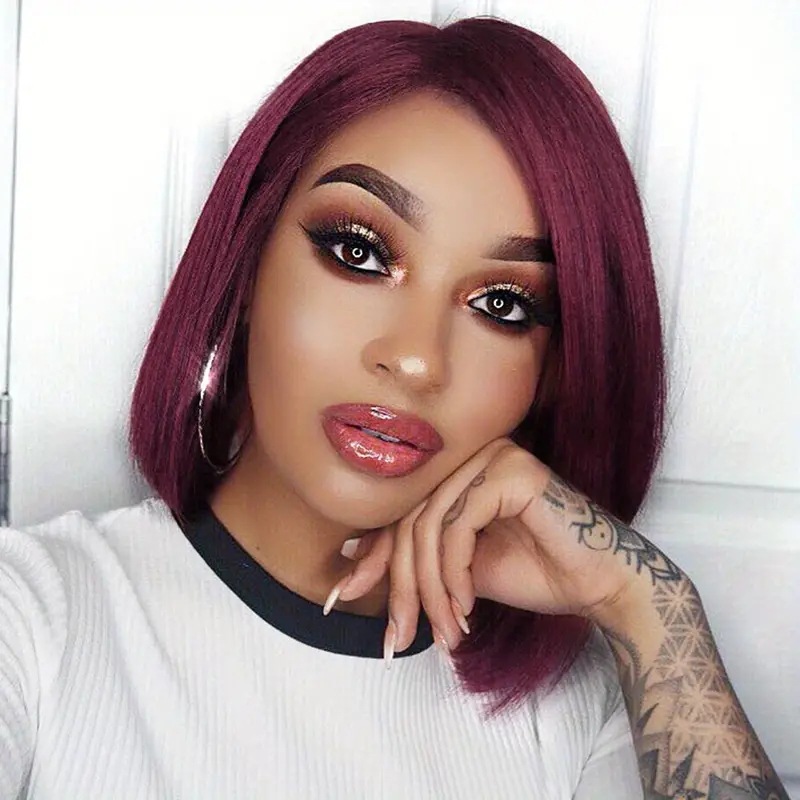 Perruque bob style européen/américain avec lace frontale, extensions de cheveux synthétiques ondulés, longueur moyenne, courte ou bouclés, idéale pour un usage quotidien._voghion.com