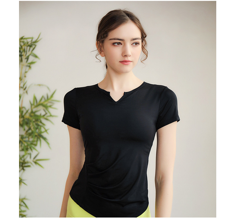 新款瑜伽服-运动上衣女-短袖T恤女跑步运动紧身透气V领健身服