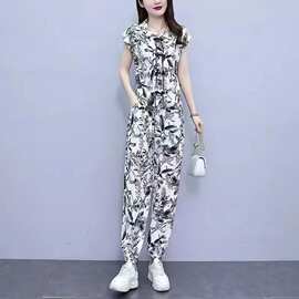 水墨画套装女2026夏装新款时尚中年妈妈装洋气宽松遮肚显瘦两件套