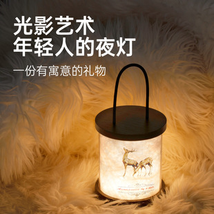 New Creative Painting Night Light, Ancient Style Calligraphy and Painting, Simple Battery Model, Battery Life, Atmosphere, Bedroom Sleep Bedside Decorative Lamp