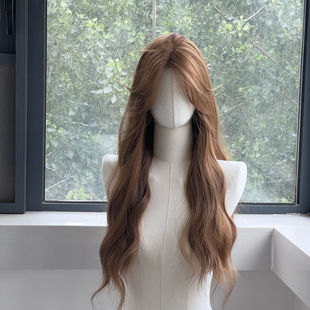 Wig Women's Full Head Artificial Hair Front Lace Linen Golden Brown Water Wave Wig Breathable Lightweight Realistic Natural