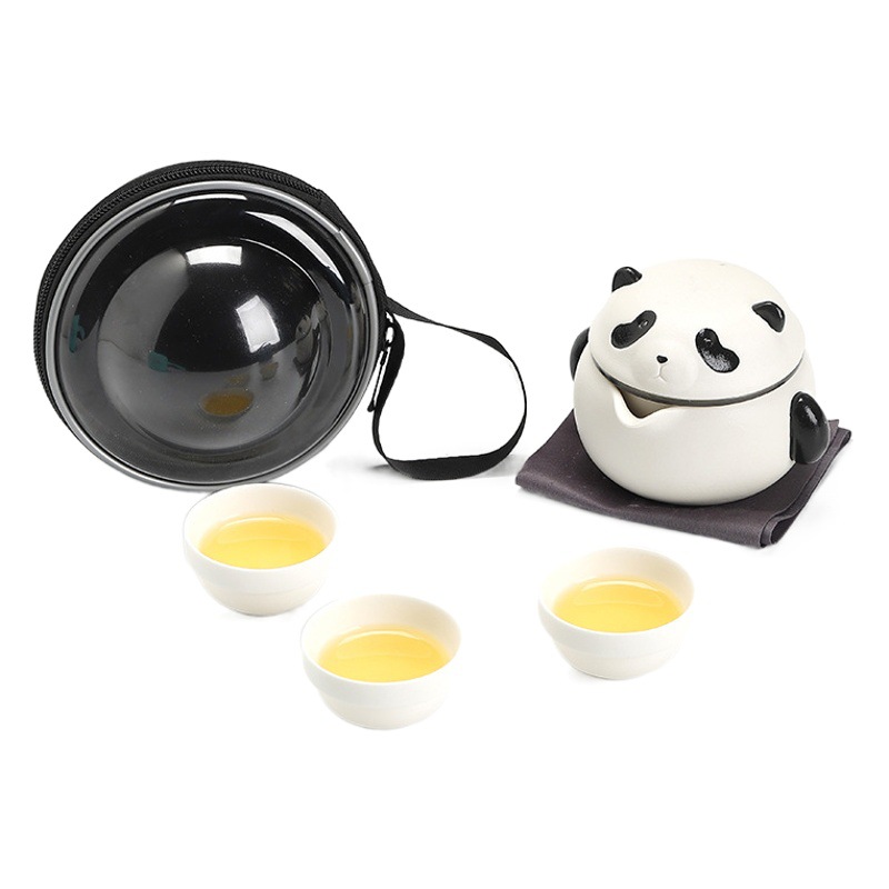 Travel tea set suit outdoor camping portable one pot three cups kung fu tea making Panda Express Cup hand gift