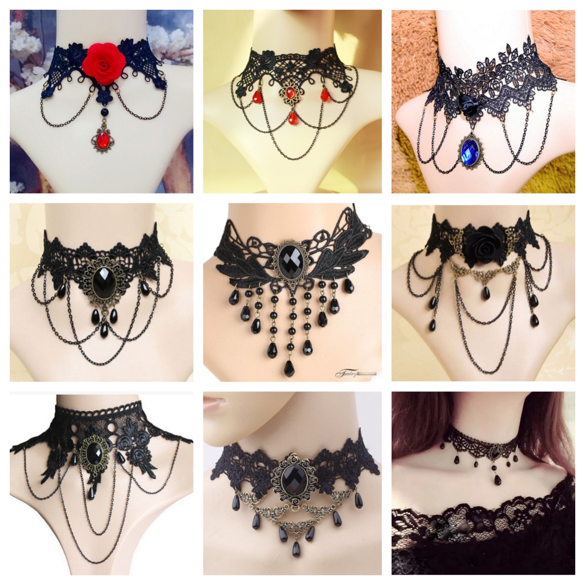 Aliexpress Popular Lace Jewelry Big-Name European and American Hot-Selling Lace Necklace Versatile Necklace Gemstone Necklace Party Women
