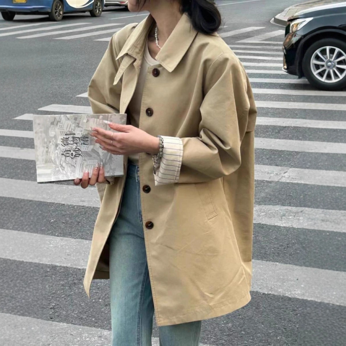 卡其色中长款风衣外套女2025年新款早春秋小个子高级感超好看韩系