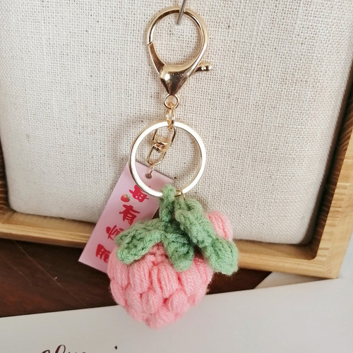 Crochet wool cute strawberry flower pendant, raspberry trouble bag keychain car hanging ornament new style