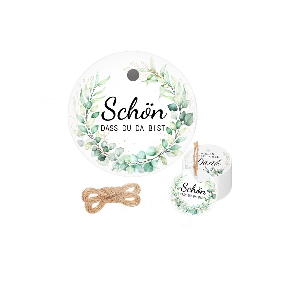 SCHONDASS DU DA BIST很高兴你来了吊牌婚礼德语牛皮纸礼品标签