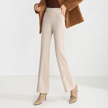 品牌百搭女裤时尚秋冬高腰显瘦垂感羊绒休闲气质筒喇裤大码马蒂裤