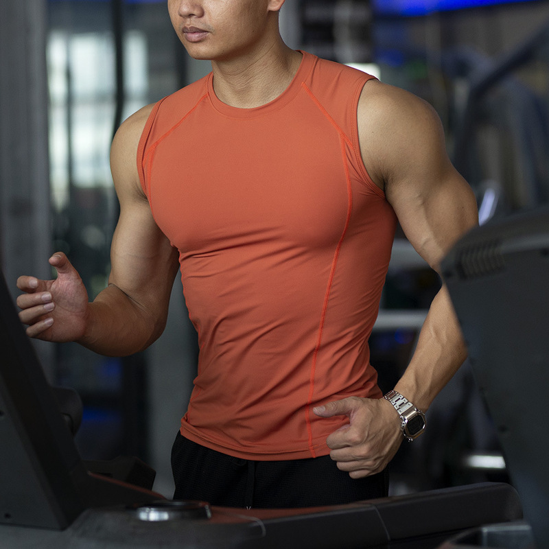 Fitness Quick-drying Vest Men's Tight Clothing Waistcoat Elastic Breathable Sweat-absorbent Sleeveless Coach High Elastic Compression Clothing Training Clothing