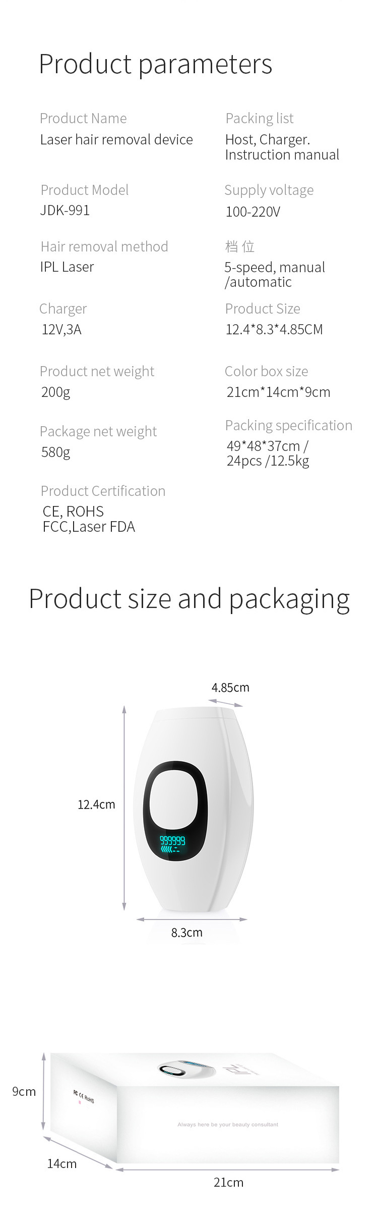 Dispositivo per la rimozione dei peli Ice Point Sapphire, elettrodomestico per la cura personale a casa con funzionalità multiple._voghion.com