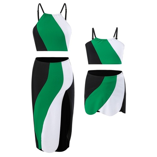 2024 New European and American-Style Three-Piece Swimsuit Dress—Nylon Colorblock Split Design, Wholesale from Manufacturer