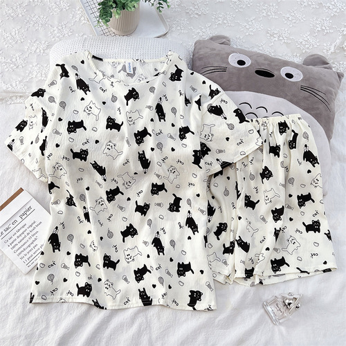 Pajama set wholesale cloud cotton pajamas for women summer short-sleeved short pants set plus size floral thin home wear can be worn outside