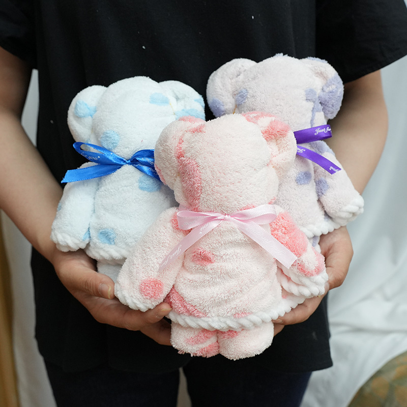 Coral Velvet Towel Cute Bear Towel Holiday Wedding Souvenir Absorbent Face Towel Bath Towel