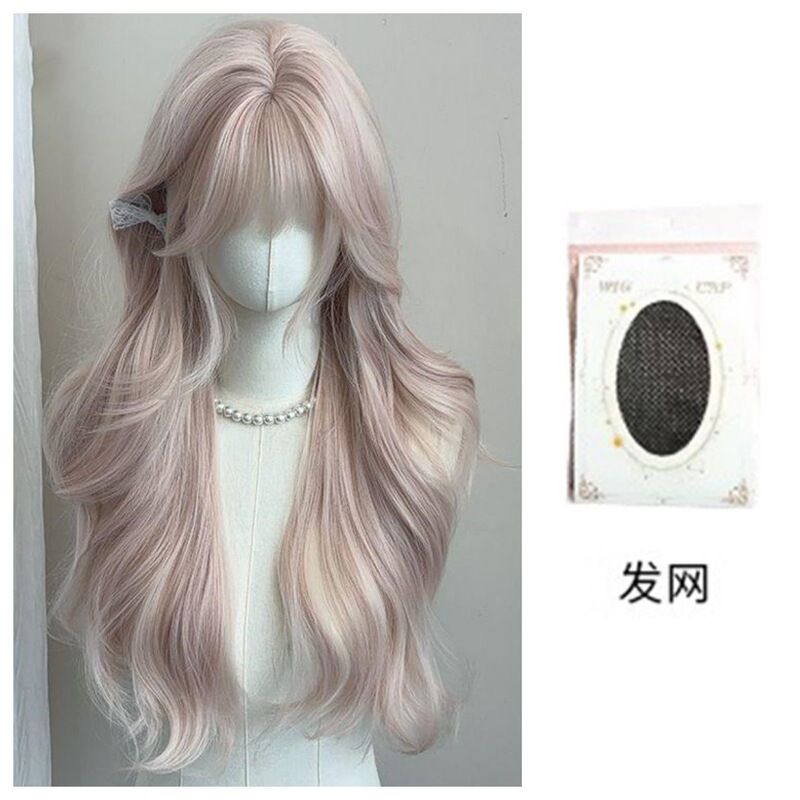 元泱假发女粉色长发雾感粉金色长卷发齐刘海日系软妹自然jk全头套|undefined
