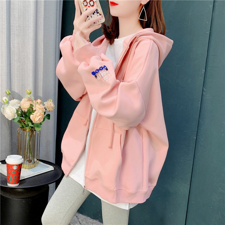 Cotton Plus Size Women's Sweatshirt Cardigan Outwear Women's 2025 Spring New Thin Style Foreign Style Popular Student Top Trendy