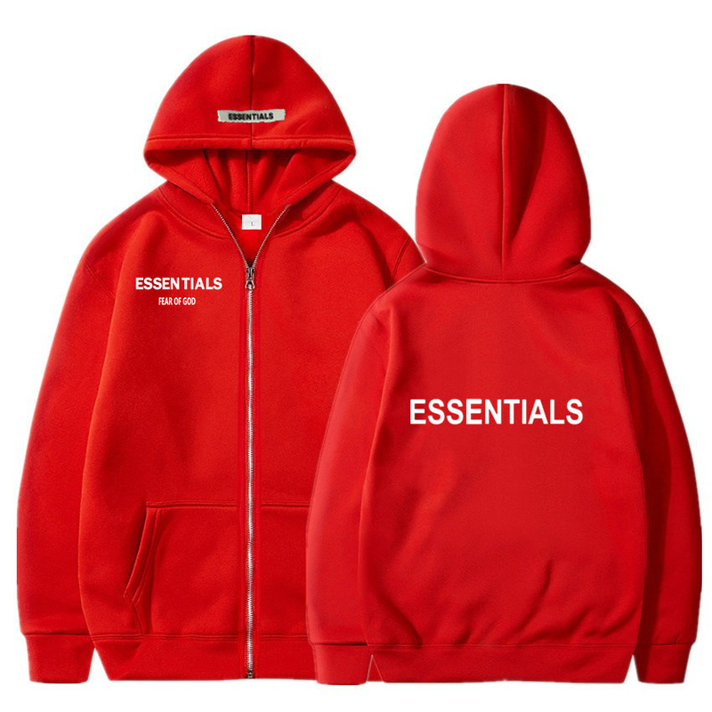 Essentials Multi-Line Fear of God Zipper Shirt Fleece-Lined Sweatshirt for Men and Women Fog Loose Hoodie Independent Station