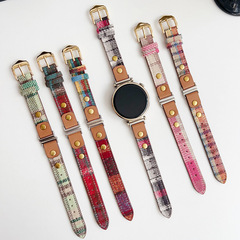 適用華為GT5蘋果iWatchS10三星錶帶細款雙釘毛呢拼色皮針扣款錶帶