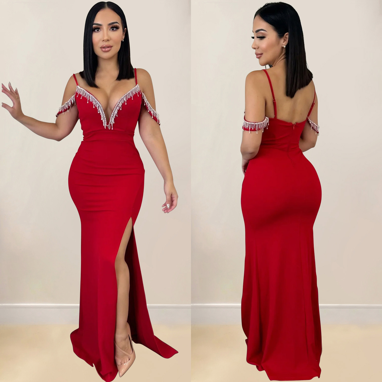 C6771 transfronteriza AliExpress Amazon vestido de correa de borla de color sólido de las mujeres de la moda europea y americana image 5