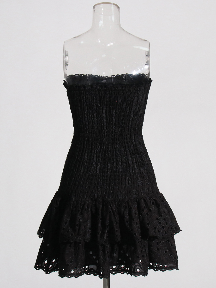 Cross-border European And American Embroidered Dress Women, 2025 New Model, High-end Strapless Off-shoulder Puffy Mini_ecoleips.com