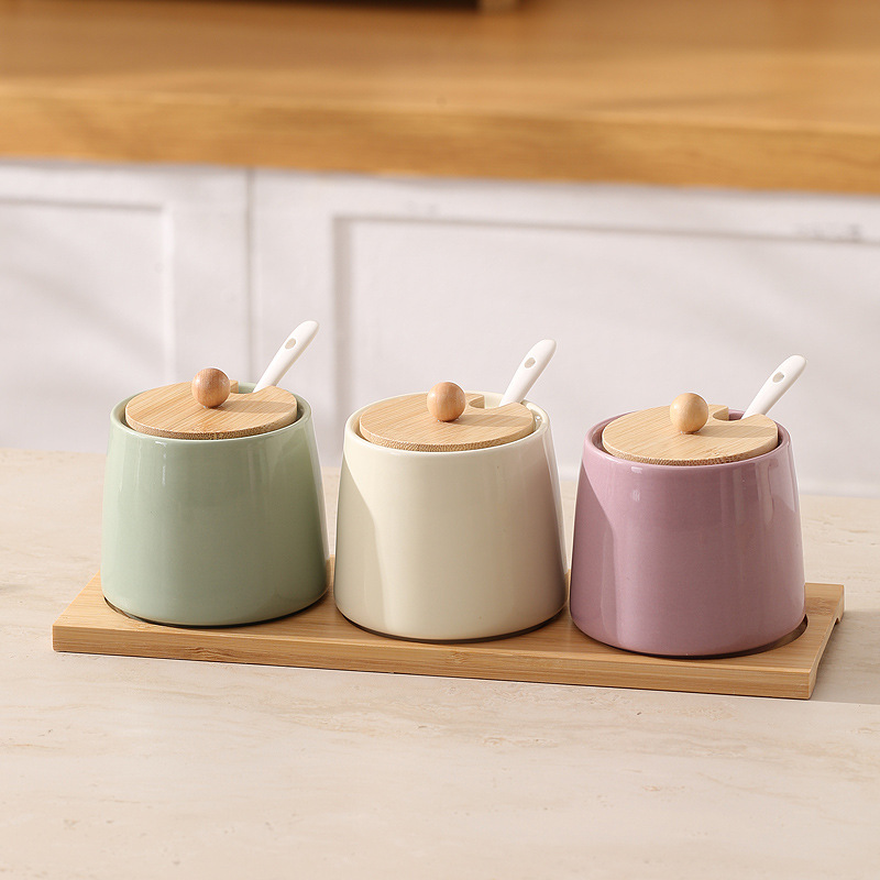 [3 Color Mix and Match] 3 jars + spoons + bamboo tray