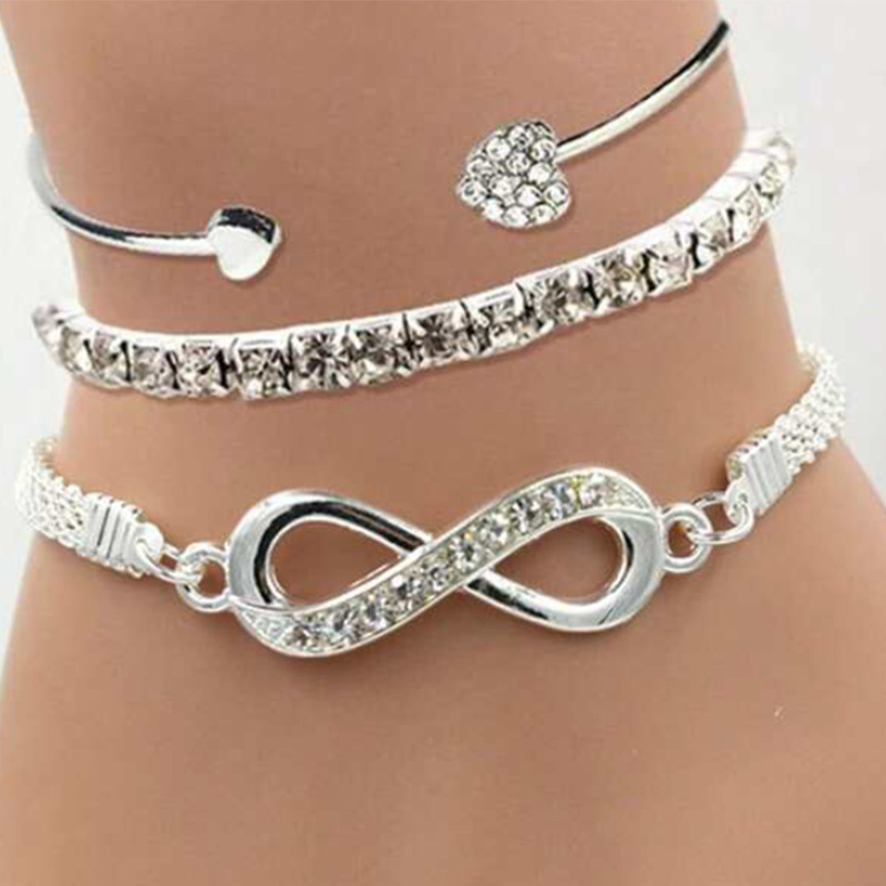 Cross-Border Hot Selling Fashion Simple Infinity Symbol Shape 3-Piece Bracelet Creative 8-Shaped Bracelet Girl Hand Jewelry Cross-Border Hot Selling Fashion Simple Infinity Symbol Shape 3-Piece Bracelet Creative 8-Shaped Bracelet Girl Hand Jewelry