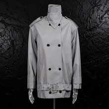 气质复古风廓形纯色风衣女2025新款时尚双排扣立领低腰高级感外套