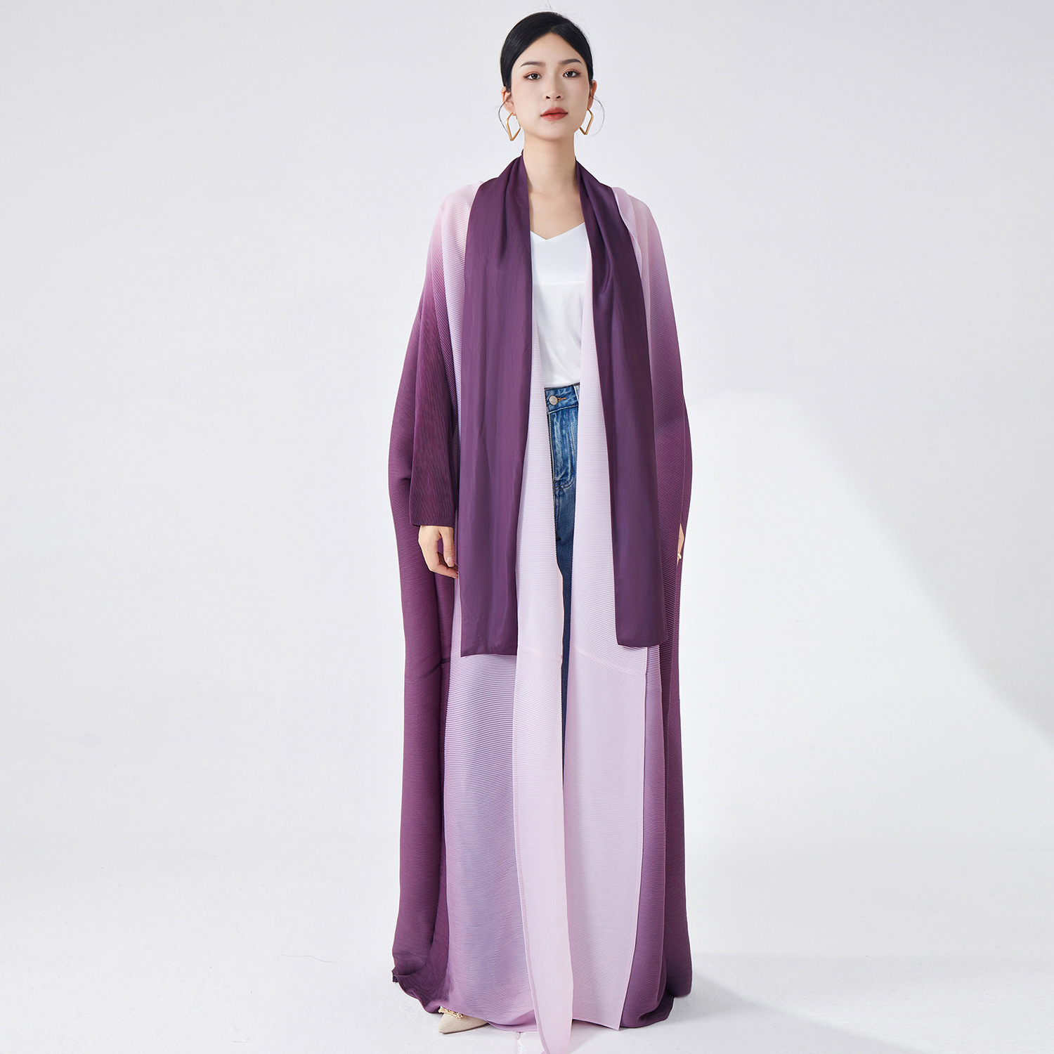 Middle Eastern Foreign Trade Muslim-style Robe, Popular Women's Clothing, Gradient Loose Plus-size Cardigan Coat,_ecoleips.com