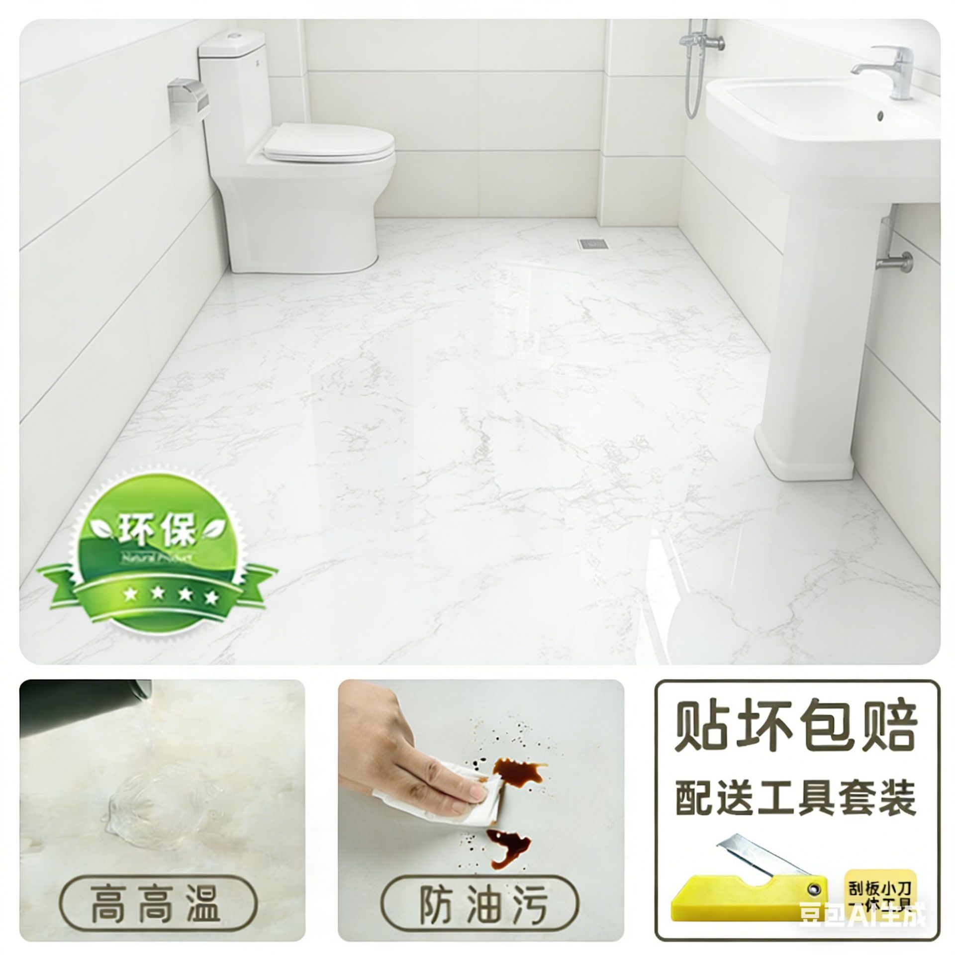 Pegatinas de suelo impermeables para inodoros, renovaciones de suelo para inodoros, pegatinas de baldosas de cerámica transformadas, pegatinas de piso engrosadas, autoadhesivas y antideslizantes