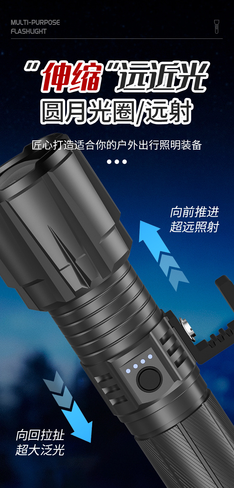 Outdoor fishing and scorpion hunting portable handheld lamp, ultra-bright long-life zoomable UV flashlight